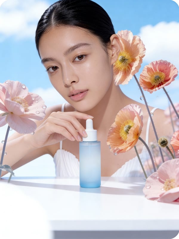 Serum hero product with model